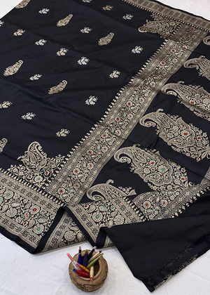 Black Katan Silk Saree — Kadwa Boota