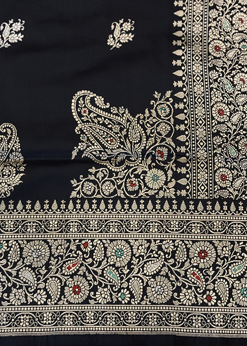 Black Katan Silk Saree — Kadwa Boota - The Panaya