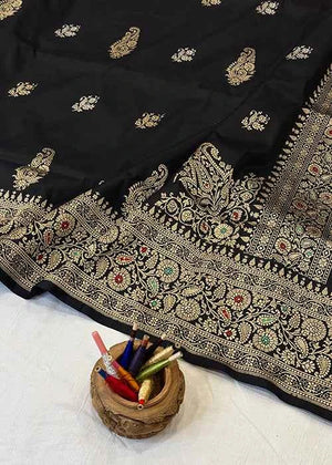 Black Katan Silk Saree — Kadwa Boota