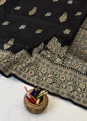 Black Katan Silk Saree — Kadwa Boota