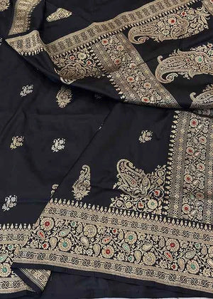 Black Katan Silk Saree — Kadwa Boota