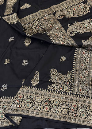 Black Katan Silk Saree — Kadwa Boota