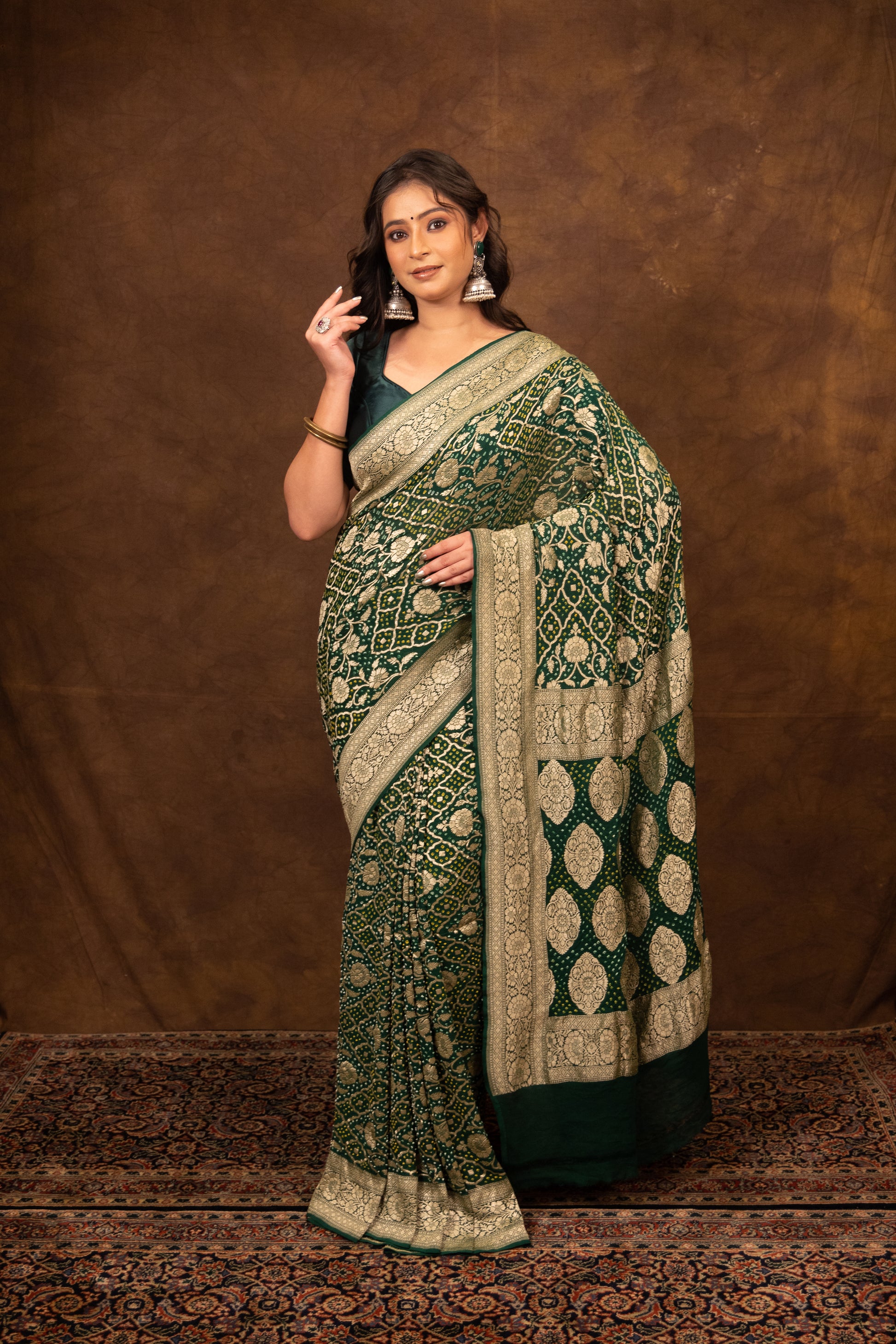 Green Saree Georgette Silk Bandhani