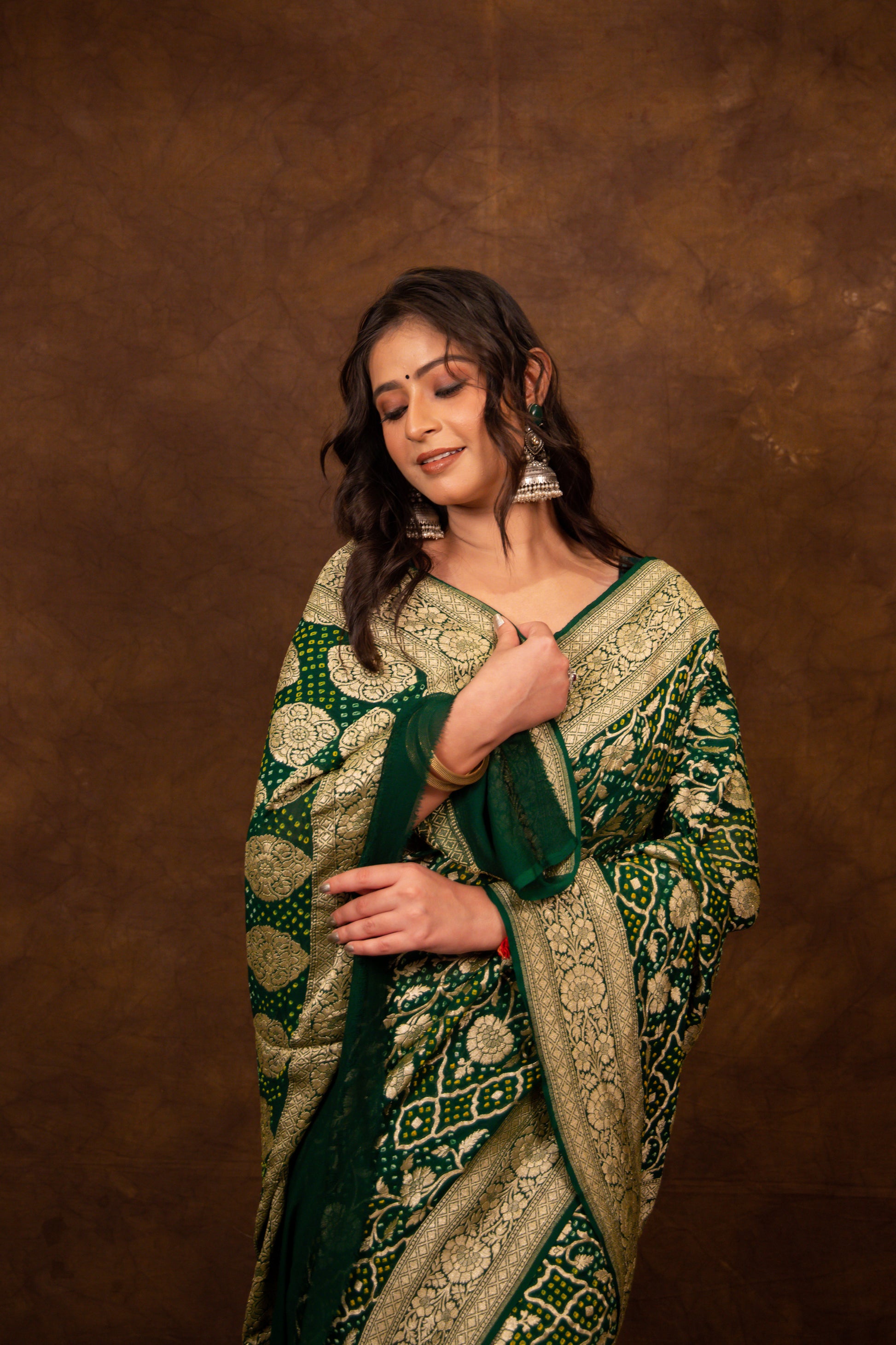 Green Saree Georgette Silk Bandhani