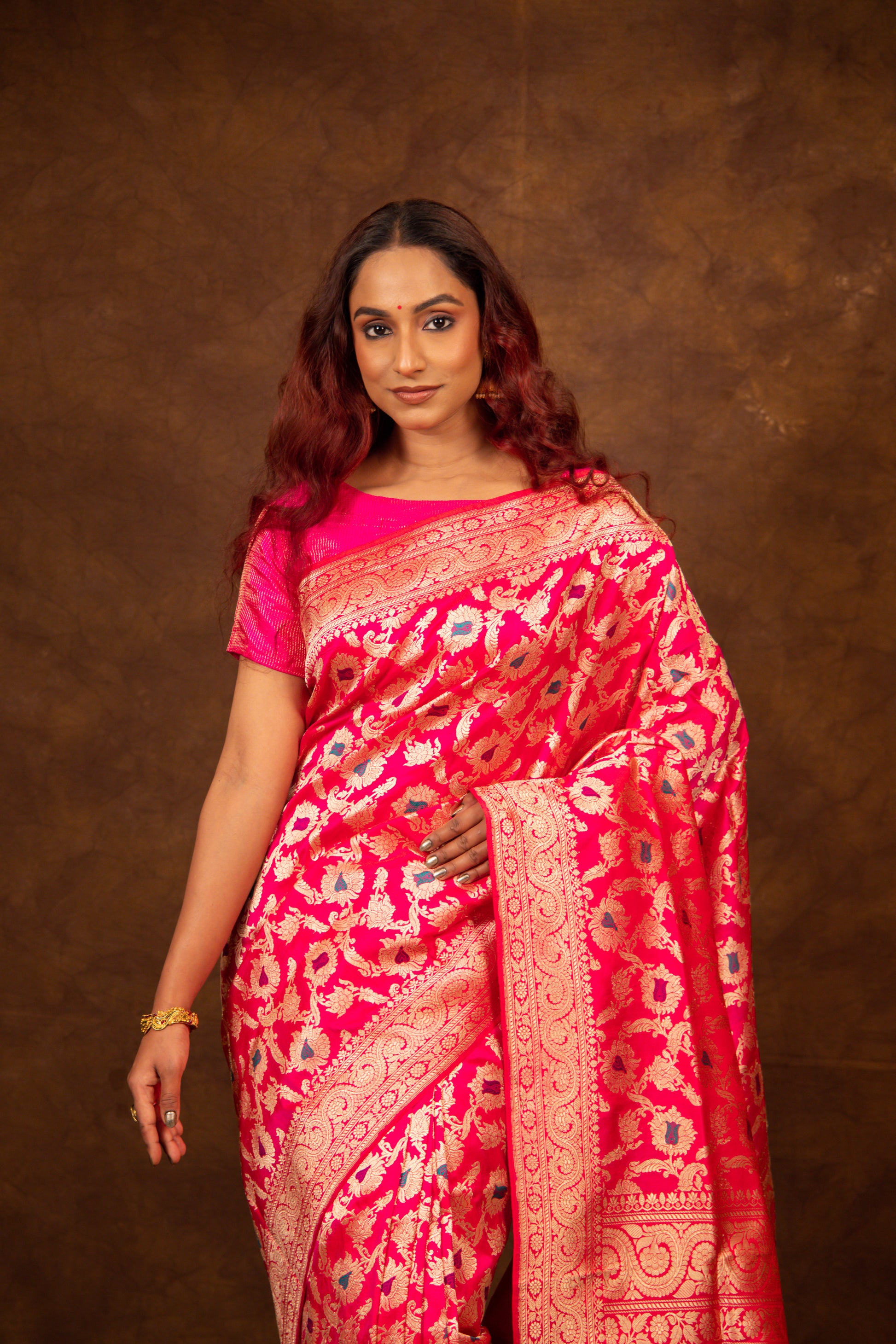 Pink Saree Katan Silk Handwoven