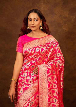 Hot Pink Katan Silk Saree