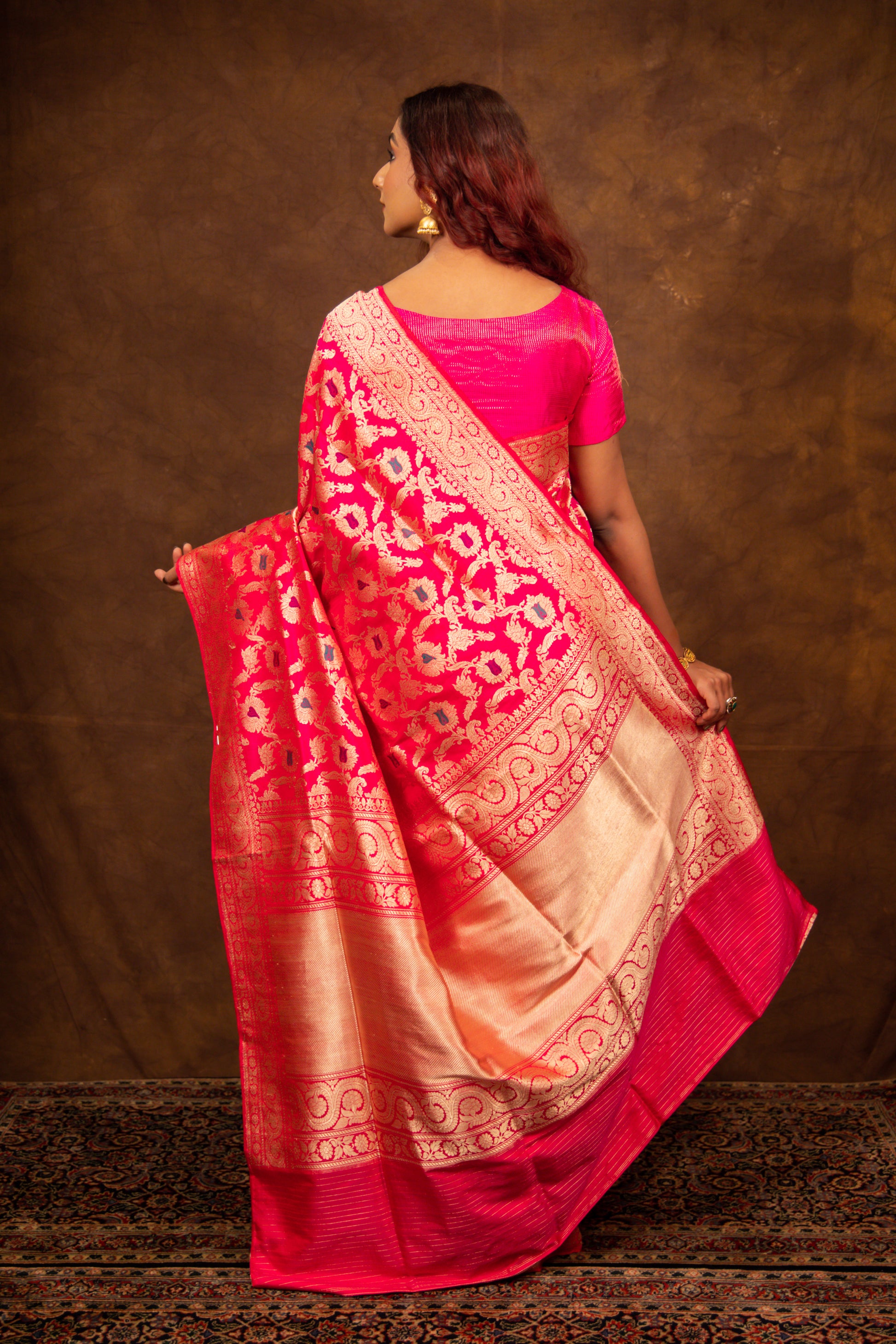 Pink Saree Katan Silk Handwoven