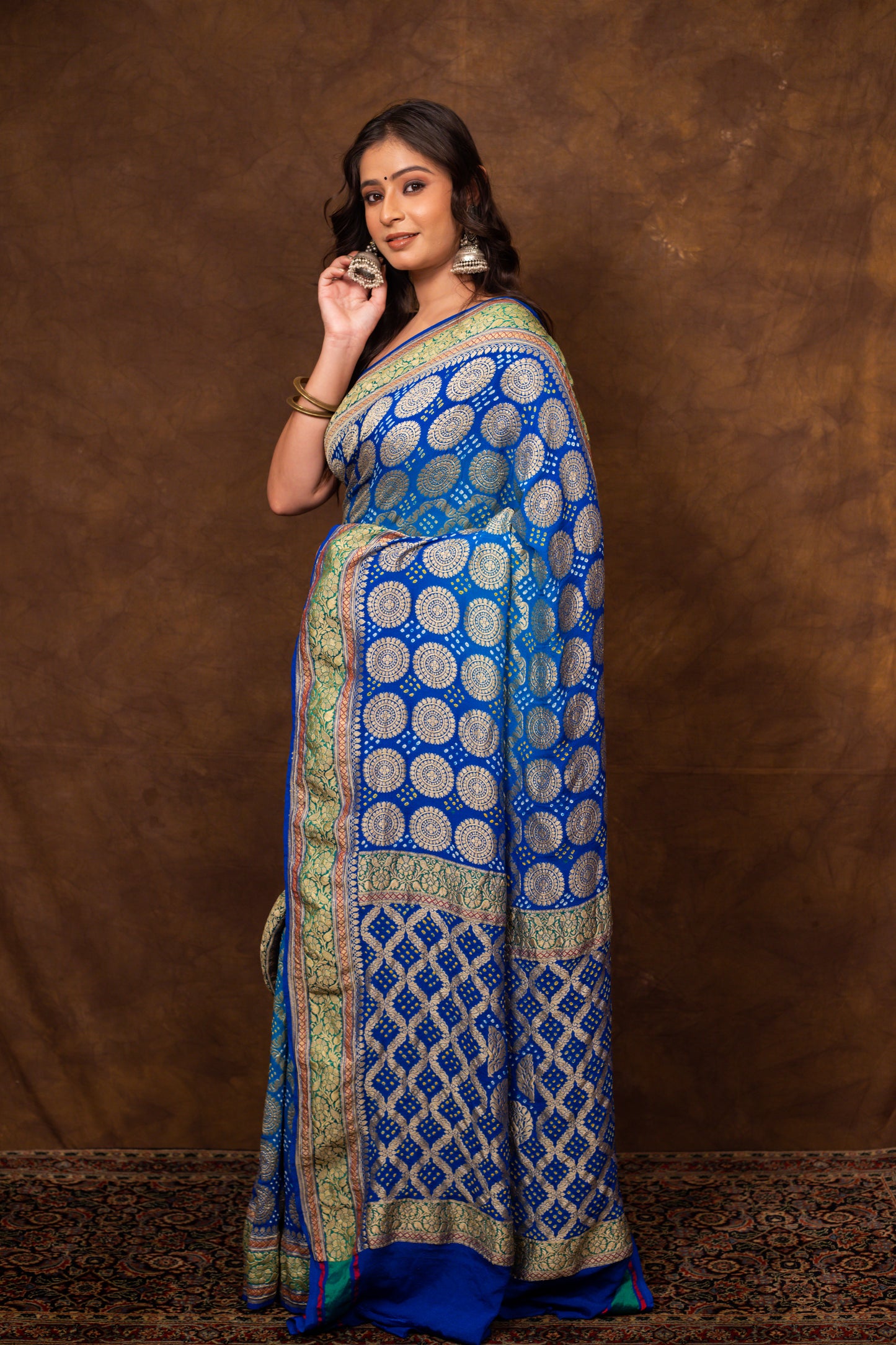 Blue Saree Georgette Silk Bandhani - Panaya 