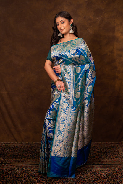 Blue Saree Katan Silk Handwoven - Panaya 
