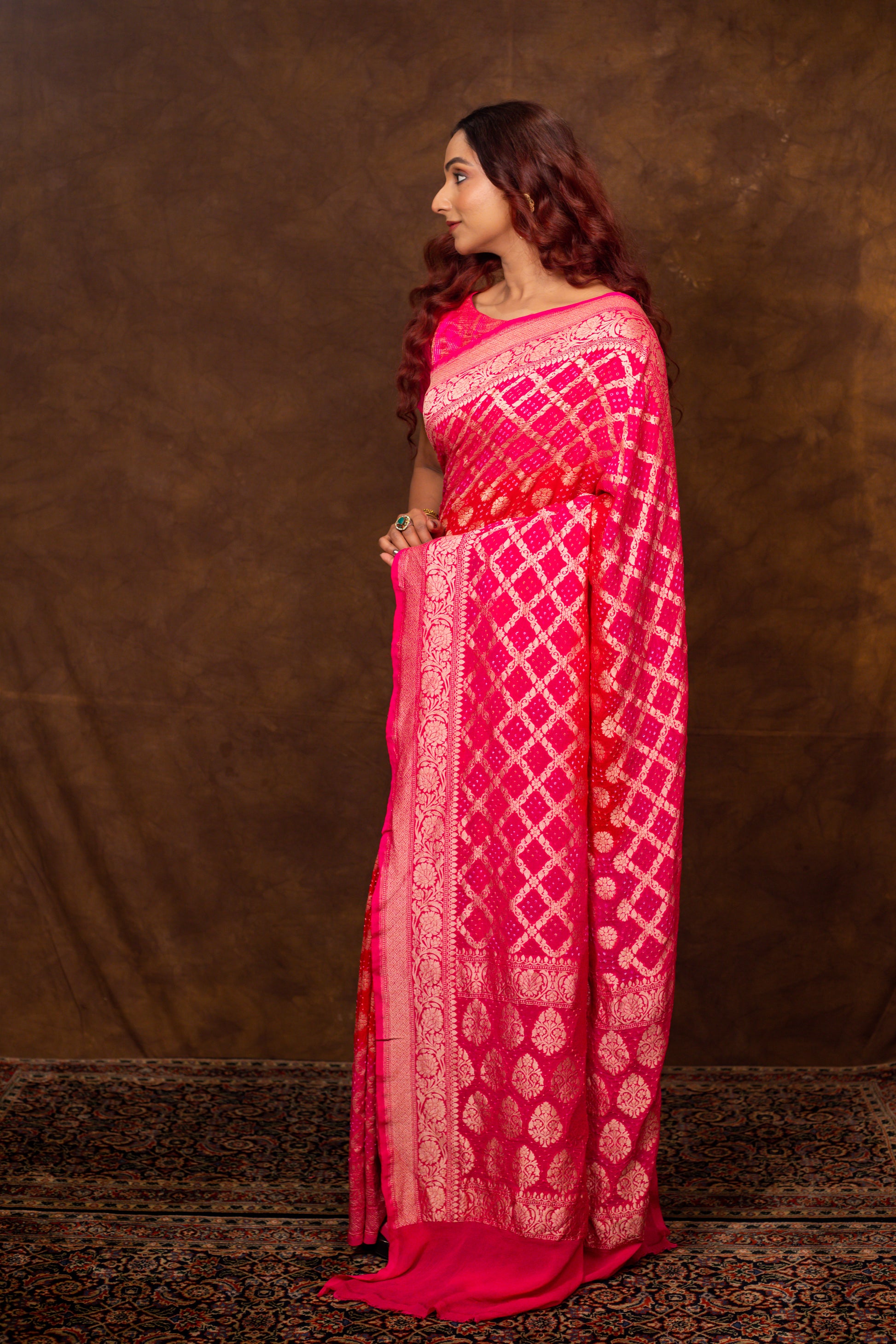 Red Saree Georgette Silk Bandhani