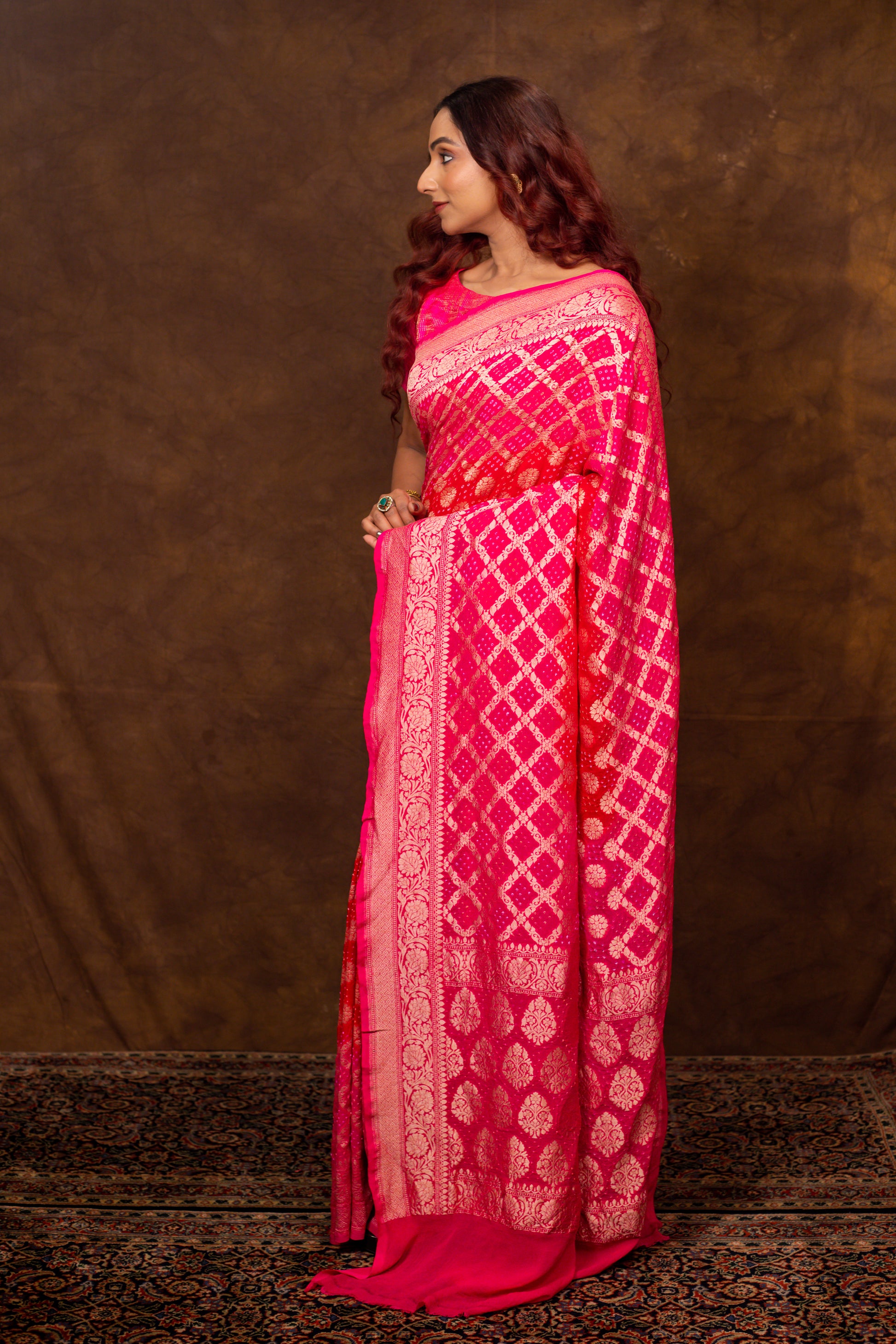 Red Saree Georgette Silk Bandhani