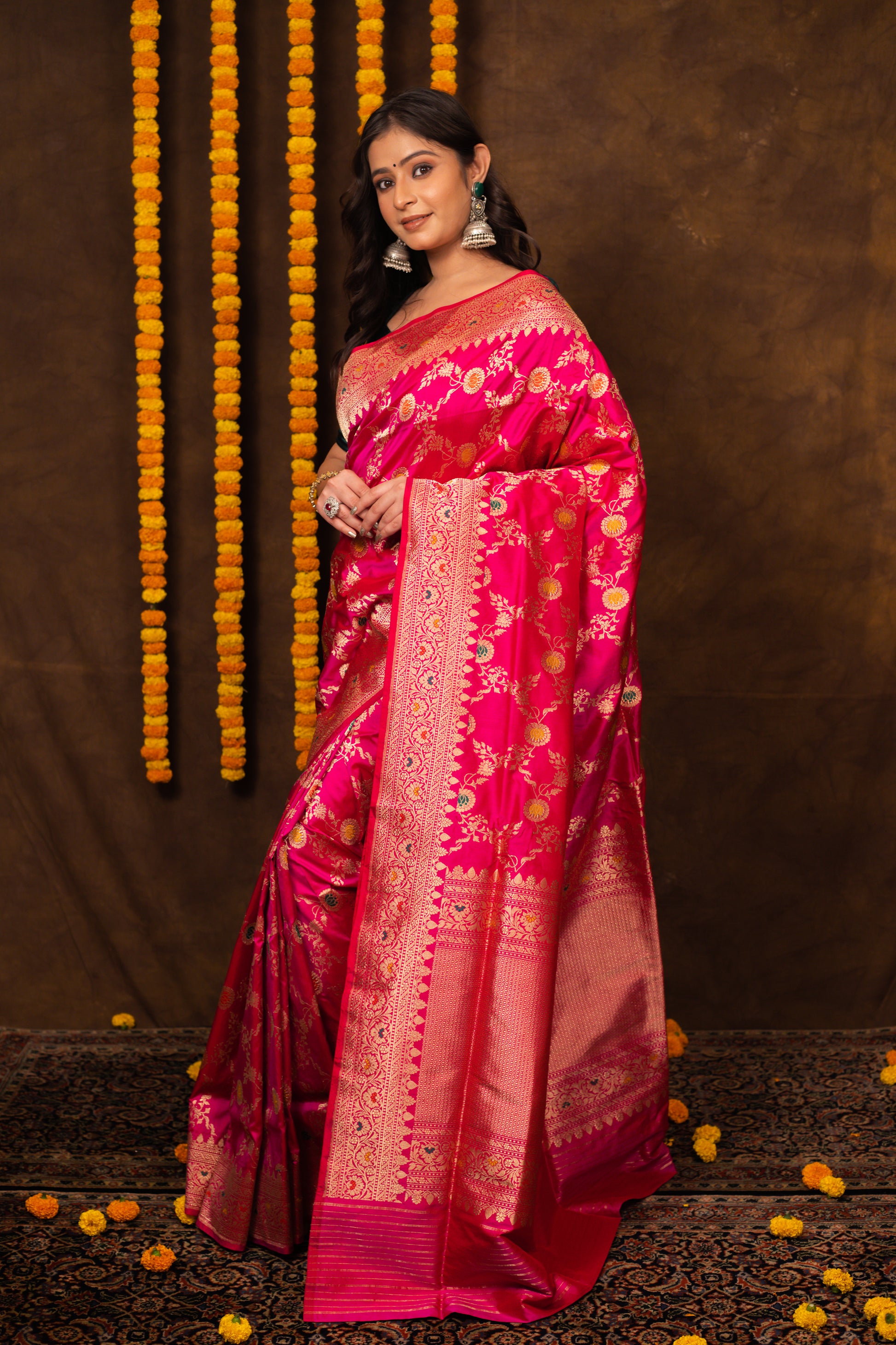 Rani Pink Saree Katan Silk Handwoven