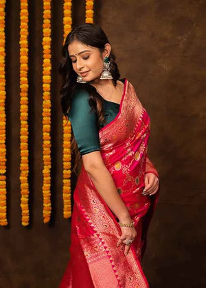 Hot Pink Katan Silk Saree — Kadwa Meena Jaal