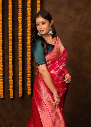 Hot Pink Katan Silk Saree — Kadwa Meena Jaal