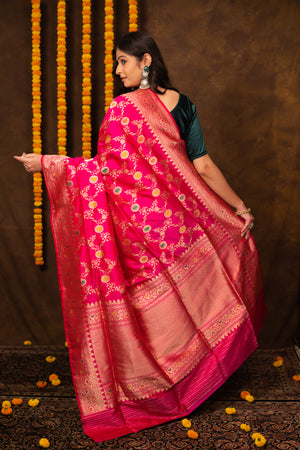 Hot Pink Katan Silk Saree — Kadwa Meena Jaal