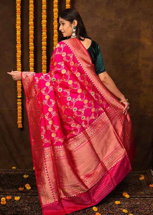 Hot Pink Katan Silk Saree — Kadwa Meena Jaal