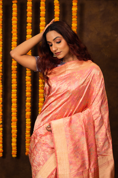 Peach Saree Cotton Handwoven - Panaya 