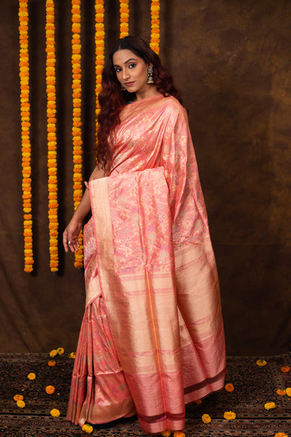 Peach Saree Cotton Handwoven - Panaya 