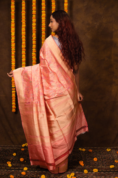 Peach Saree Cotton Handwoven - Panaya 