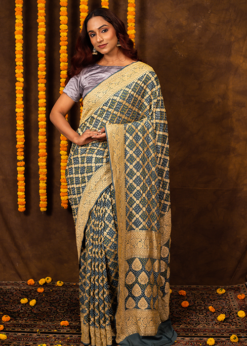 Grey Georgette Silk Saree - Kadwa Jaal