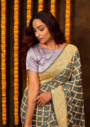 Grey Organza Silk Saree