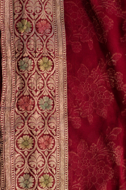 Cheery Red Saree Georgette Khaddi Silk - Panaya 