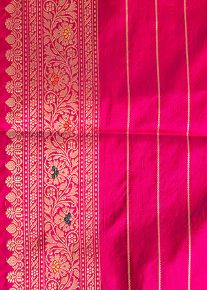 Hot Pink Katan Silk Saree — Kadwa Meena Jaal