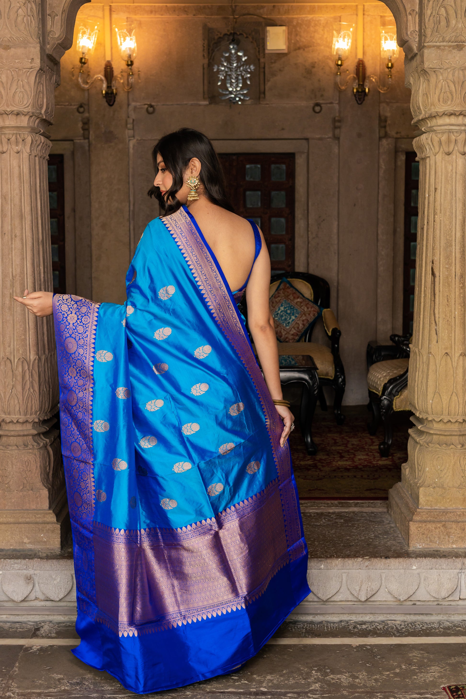 Royal Blue Handwoven Kadwa Katan Silk Saree