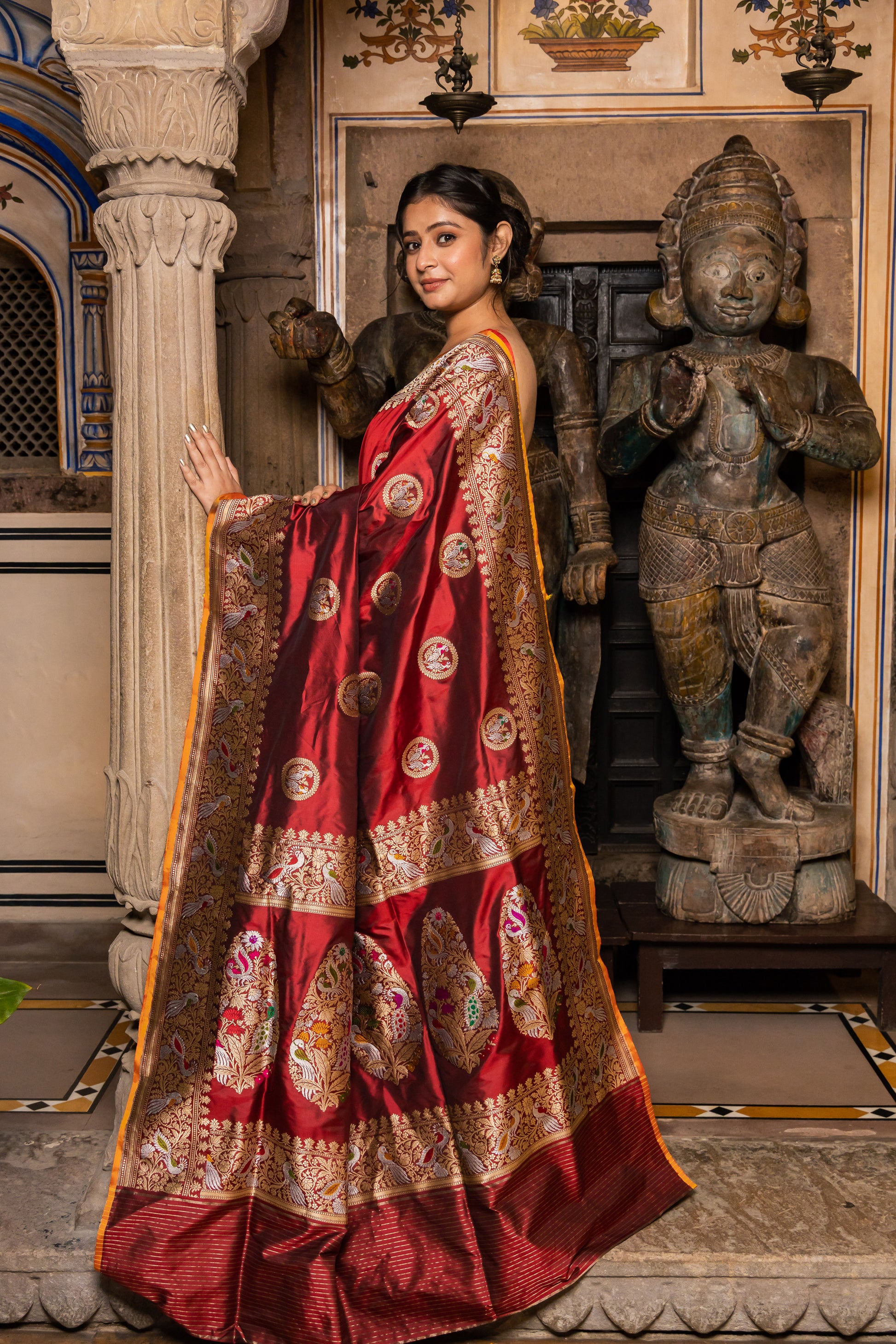 Maroon Handwoven Kadwa Katan Silk Saree