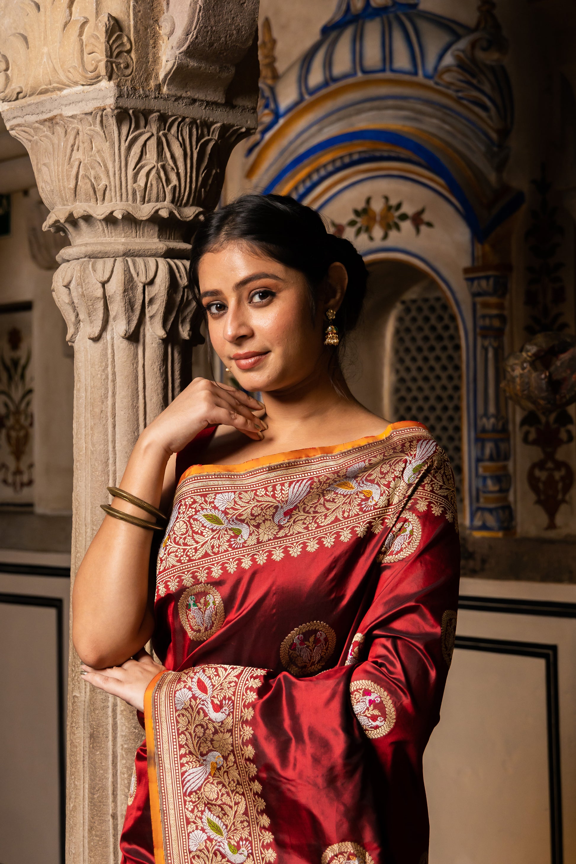 Maroon Handwoven Kadwa Katan Silk Saree