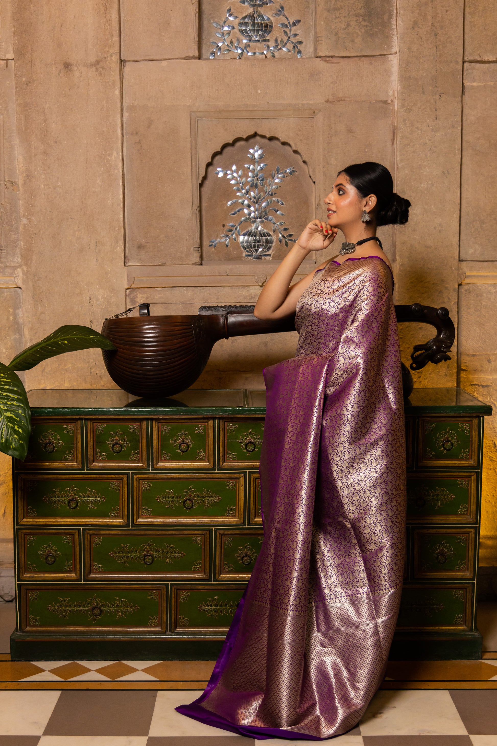 Purple Handwoven Brocade Katan Silk Saree