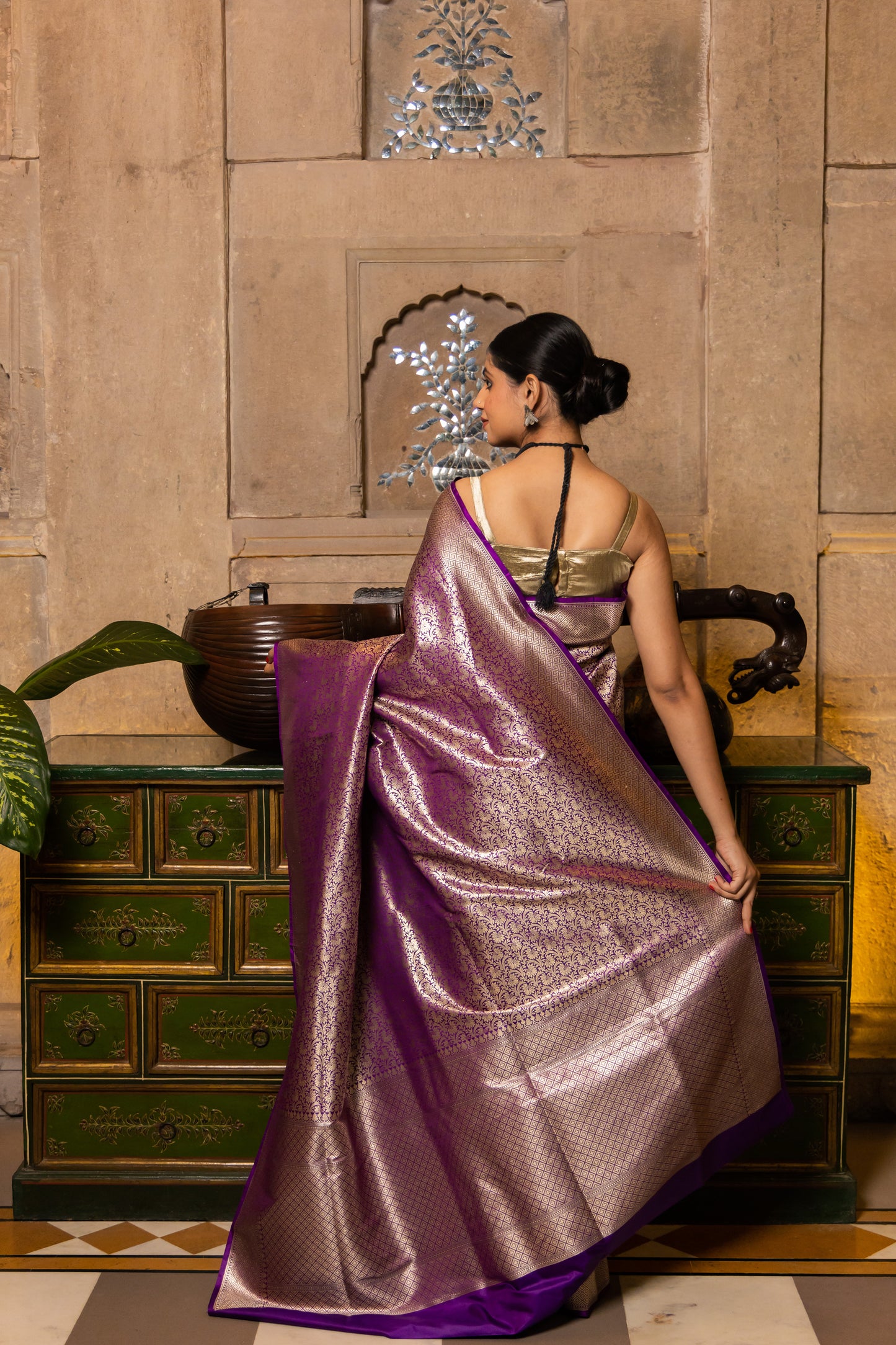 Purple Handwoven Brocade Katan Silk Saree - Panaya 