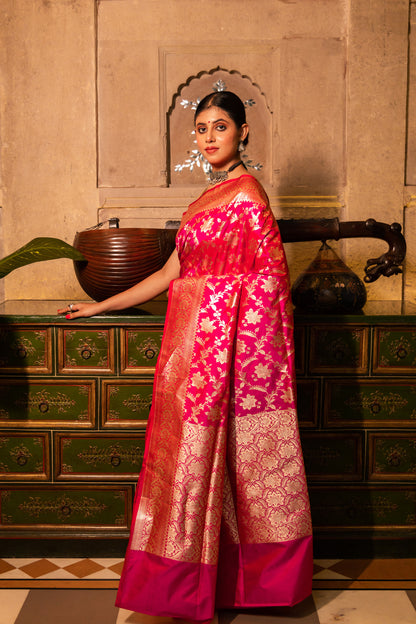 Rani Handwoven Cutwork Katan Silk Saree - Panaya 