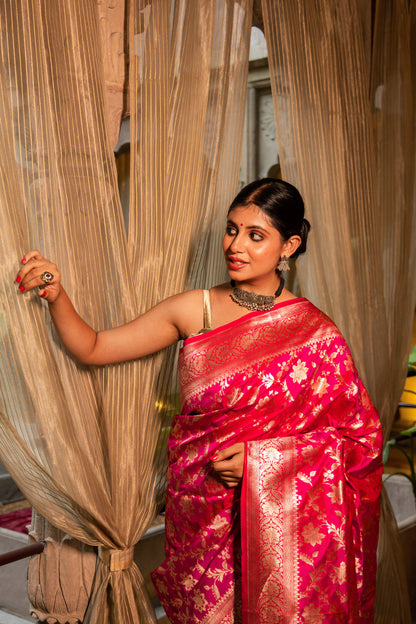 Rani Handwoven Cutwork Katan Silk Saree