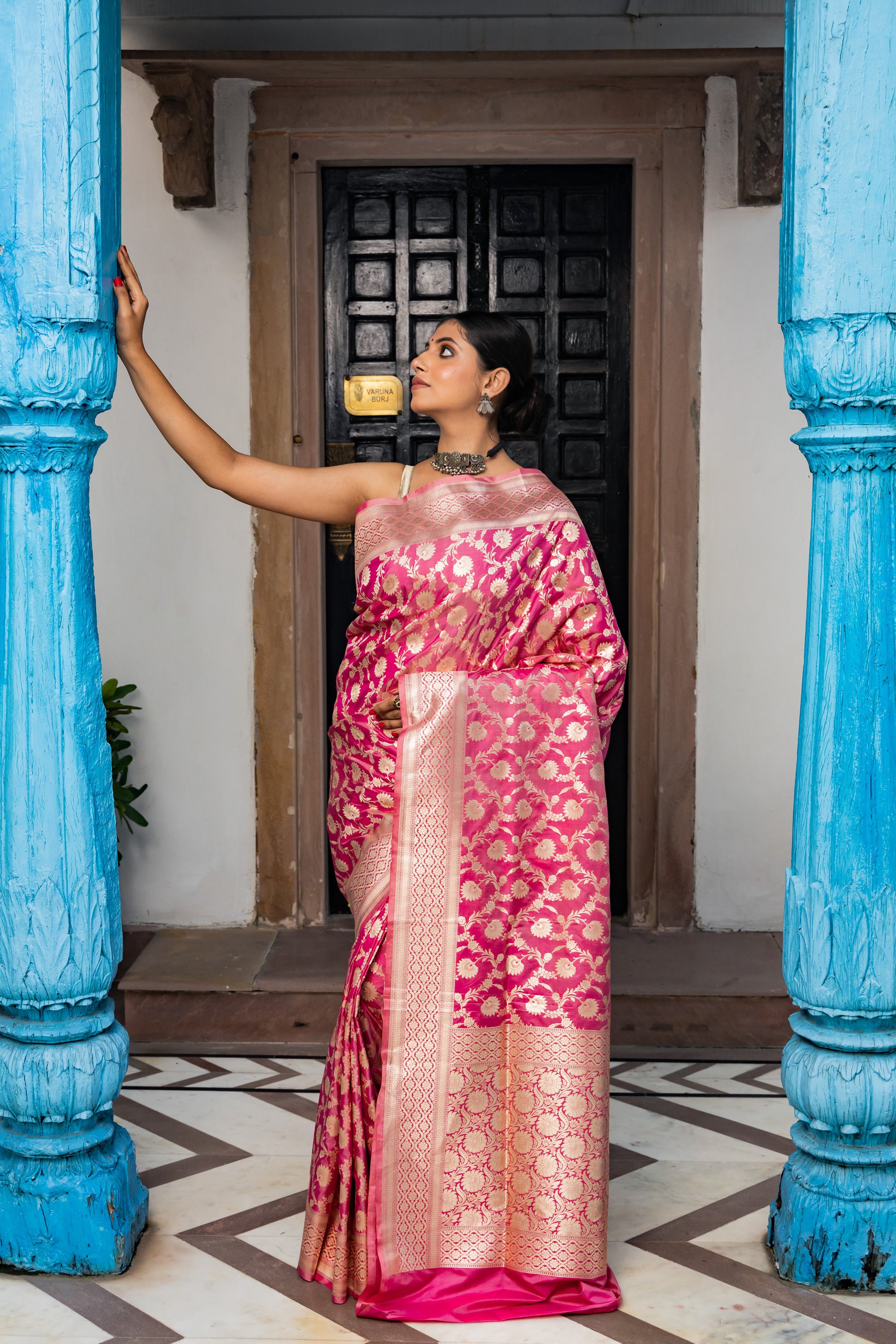 Pink Handwoven Cutwork Katan Silk Saree