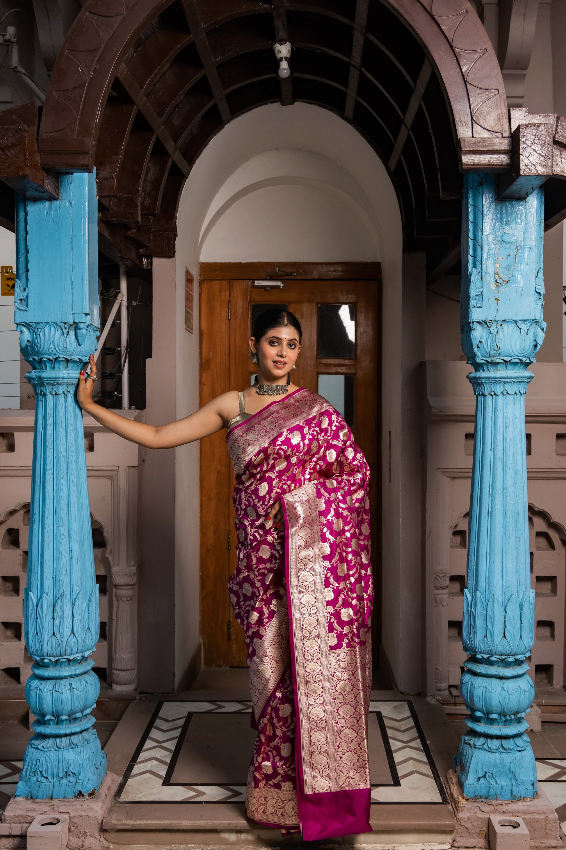 Purple Handwoven Cutwork Katan Silk Saree