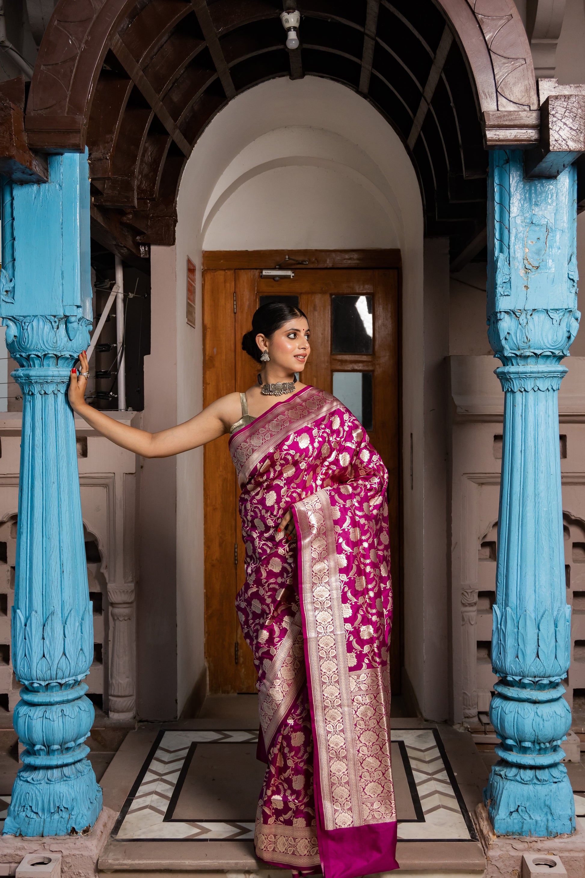 Purple Handwoven Cutwork Katan Silk Saree