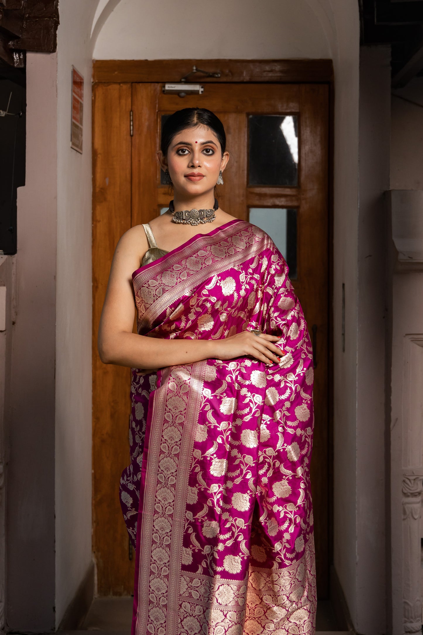 Purple Handwoven Cutwork Katan Silk Saree - Panaya 