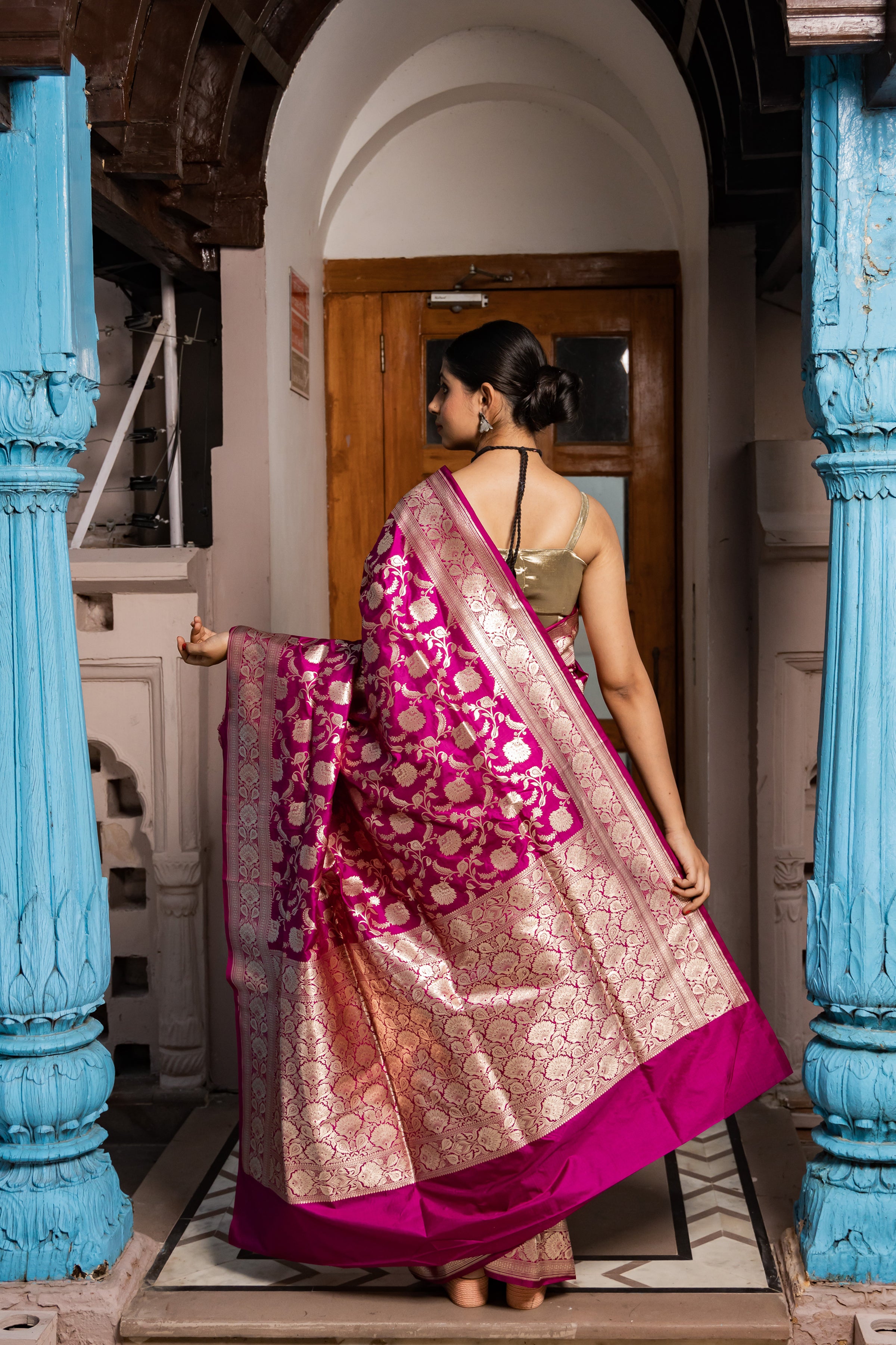 Fabulous Peach Purple Kataan 2024 Silk Saree.