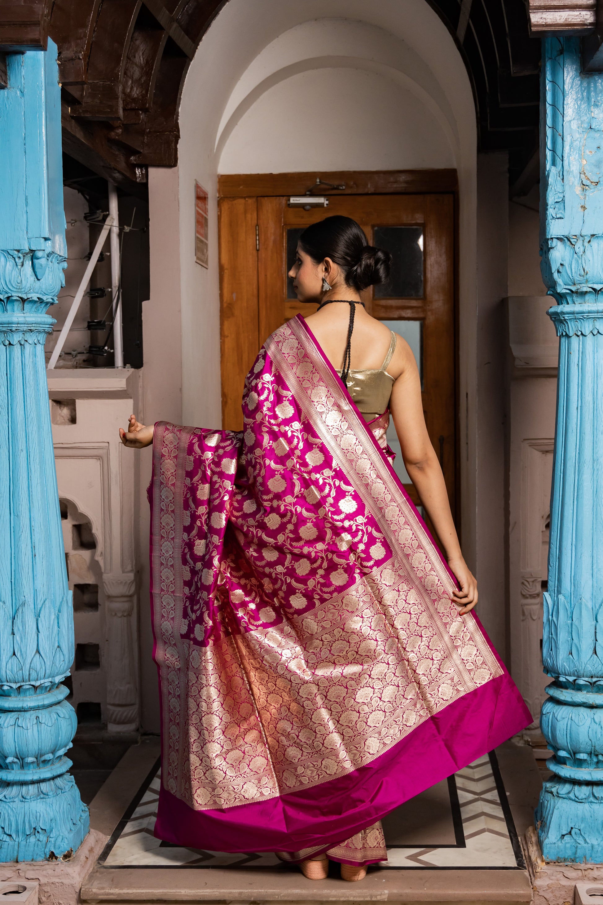 Purple Handwoven Cutwork Katan Silk Saree