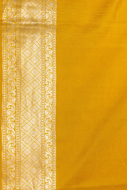 Yellow Handwoven Cutwork Katan Silk Saree - Panaya 