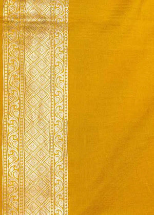 Yellow Katan Silk Saree — Cut Work