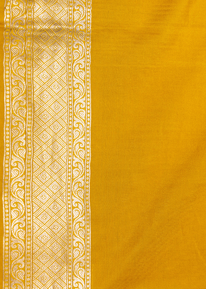 Yellow Katan Silk Saree — Cut Work Jaal
