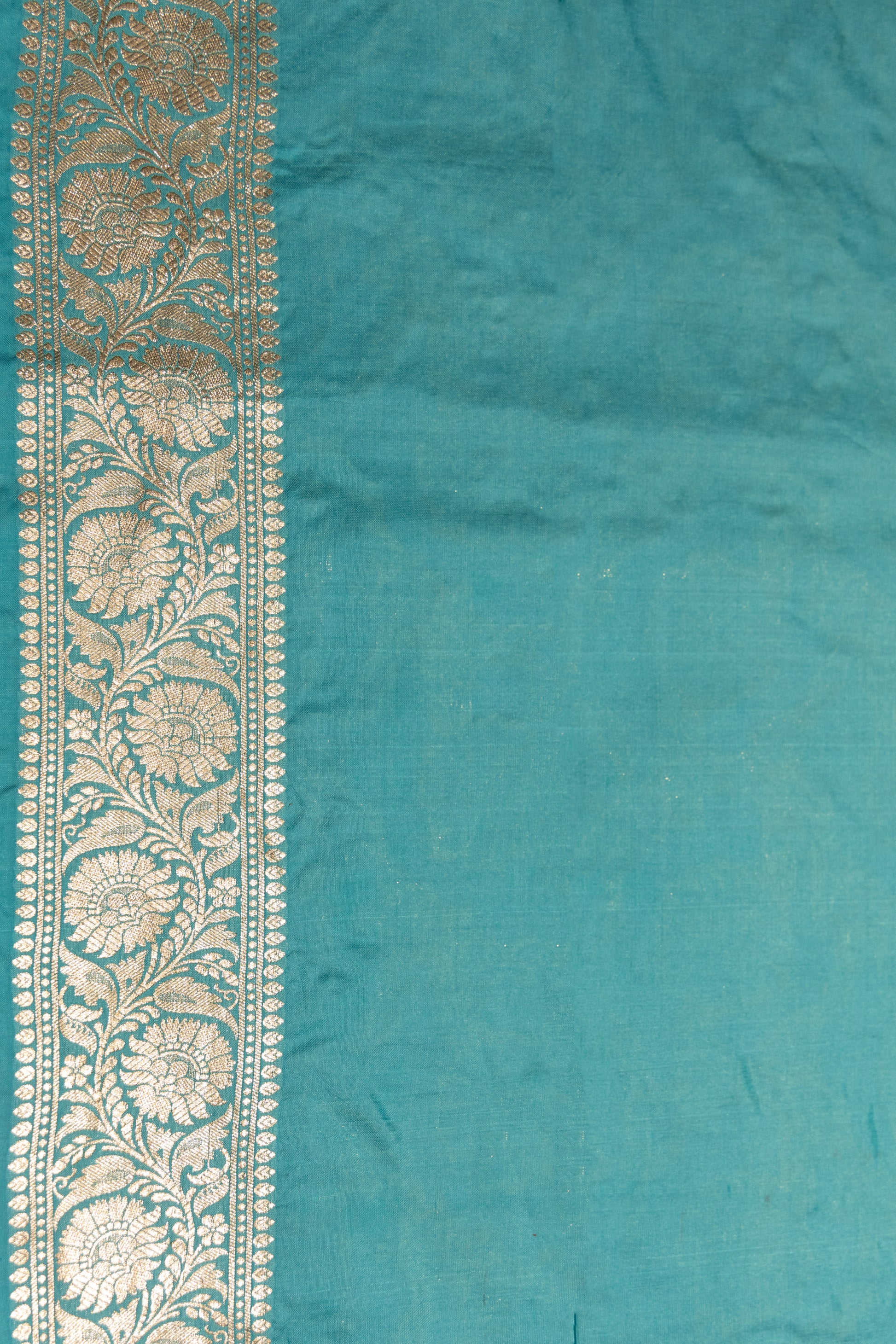 Teal Handwoven Cutwork Katan Silk Saree