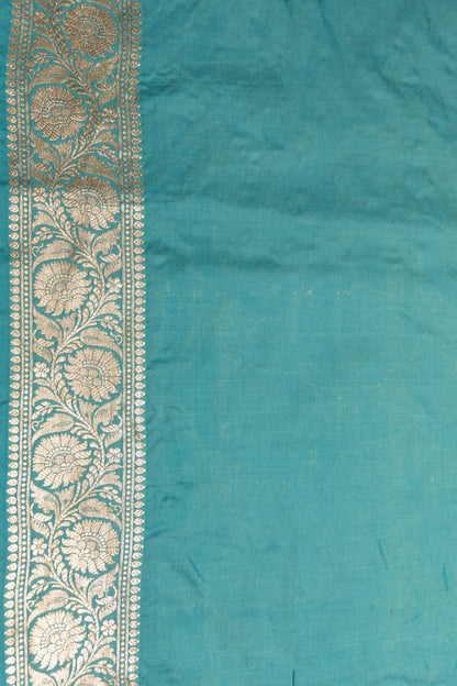 Teal Handwoven Cutwork Katan Silk Saree - Panaya 