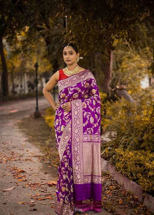 Purple Katan Silk Saree — Kadwa Jaal