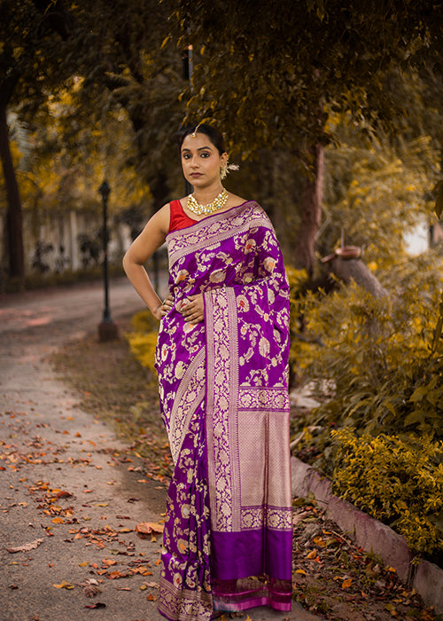 Purple Katan Silk Saree — Kadwa Jaal