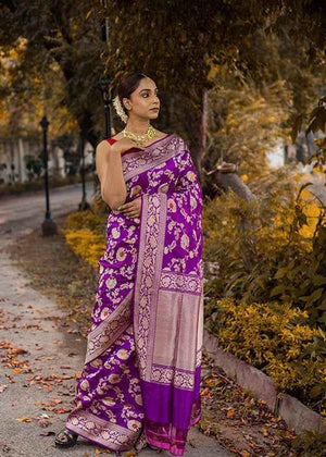 Purple Katan Silk Saree — Kadwa Jaal