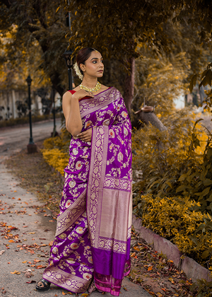 Purple Katan Silk Saree — Kadwa Jaal