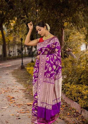 Purple Katan Silk Saree — Kadwa Jaal